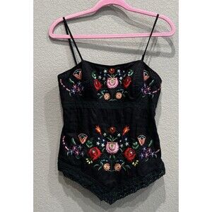 Sue Wong Vintage Floral Embroidered Spaghetti Strap Blouse Top Women’s M